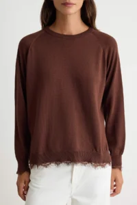 TRENDYOLMİLLA Brown More Sustainable Thin Lace Detailed Knitwear Sweater - Image 3