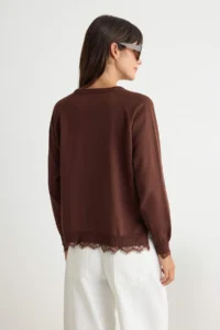 TRENDYOLMİLLA Brown More Sustainable Thin Lace Detailed Knitwear Sweater - Image 4