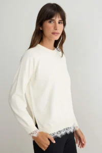 TRENDYOLMİLLA Ecru More Sustainable Thin Lace Detailed Knitwear Sweater - Image 2