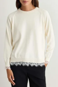 TRENDYOLMİLLA Ecru More Sustainable Thin Lace Detailed Knitwear Sweater - Image 3