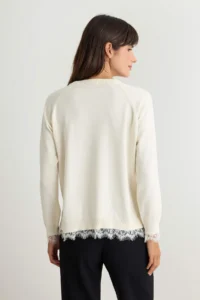 TRENDYOLMİLLA Ecru More Sustainable Thin Lace Detailed Knitwear Sweater - Image 4