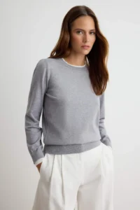 TRENDYOLMİLLA Gray Double Collar Detailed Soft textured Knitwear Sweater