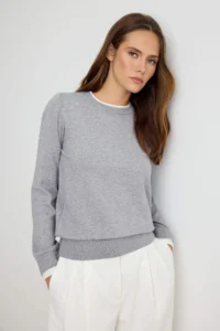 TRENDYOLMİLLA Gray Double Collar Detailed Soft textured Knitwear Sweater - Image 2