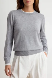 TRENDYOLMİLLA Gray Double Collar Detailed Soft textured Knitwear Sweater - Image 3