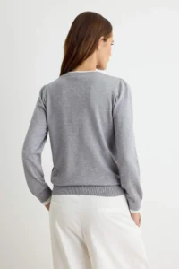 TRENDYOLMİLLA Gray Double Collar Detailed Soft textured Knitwear Sweater - Image 4