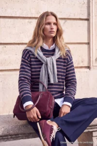 TRENDYOLMİLLA Wardrobe Essentials NAVY BLUE Striped Oversized Crew Neck Knitwear Sweater