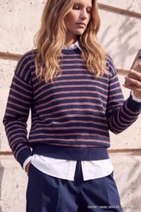 TRENDYOLMİLLA Wardrobe Essentials NAVY BLUE Striped Oversized Crew Neck Knitwear Sweater - Image 4