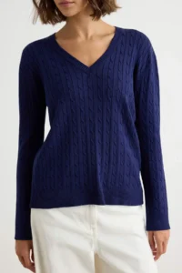 TRENDYOLMİLLA NAVY BLUE More Sustainable Hair Knitting V-neck Oversized Knitwear Sweater - Image 3