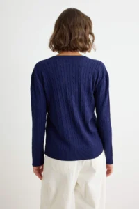 TRENDYOLMİLLA NAVY BLUE More Sustainable Hair Knitting V-neck Oversized Knitwear Sweater - Image 4