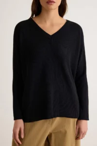 TRENDYOLMİLLA Black More Sustainable Basic V-neck Thin Oversized Knitwear Sweater - Image 3