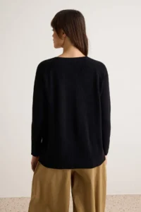 TRENDYOLMİLLA Black More Sustainable Basic V-neck Thin Oversized Knitwear Sweater - Image 4