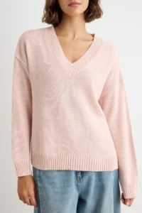 TRENDYOLMİLLA Powder PINK Basic Soft textured V-neck Knitwear Sweater - Image 3