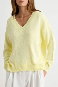 TRENDYOLMİLLA Yellow Basic Soft textured V-neck Knitwear Sweater - Image 3