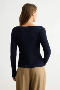 TRENDYOLMİLLA NAVY BLUE Fitted Asymmetric Kapama Detailed Knitwear Sweater - Image 4