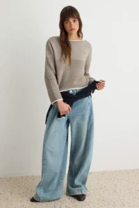 TRENDYOLMİLLA More Sustainable Mink Color Bloklu Boat Neck Knitwear Sweater - Image 2