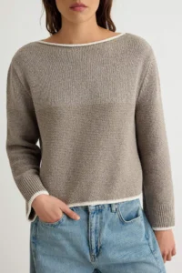 TRENDYOLMİLLA More Sustainable Mink Color Bloklu Boat Neck Knitwear Sweater - Image 3