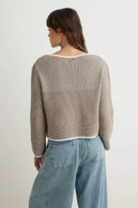TRENDYOLMİLLA More Sustainable Mink Color Bloklu Boat Neck Knitwear Sweater - Image 4