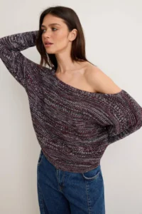 TRENDYOLMİLLA Purple Boat Neck Color Transitional Knitwear Sweater - Image 2