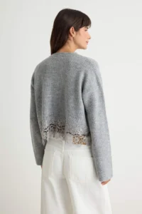 TRENDYOLMİLLA Gray Lace Detailed Crop Knitwear Sweater - Image 4