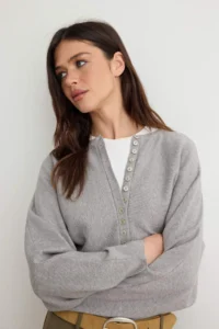 TRENDYOLMİLLA Gray Oversized Bluzan Bat Arm Knitwear Sweater
