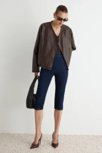 TRENDYOLMİLLA Brown Oversized Pattern Double breasted Kapama Faux Leather Jacket Coat - Image 3