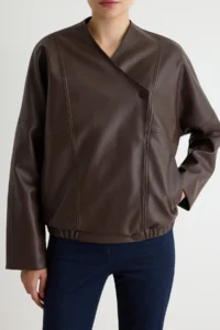 TRENDYOLMİLLA Brown Oversized Pattern Double breasted Kapama Faux Leather Jacket Coat - Image 4