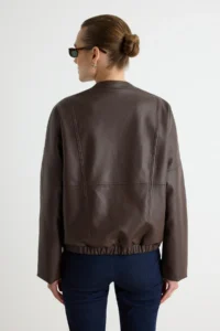 TRENDYOLMİLLA Brown Oversized Pattern Double breasted Kapama Faux Leather Jacket Coat - Image 5