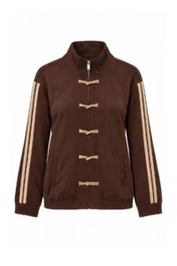 TRENDYOLMİLLA Brown Oversized Pattern Kontrast Napolyon buttoned Suede Coat