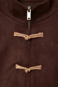 TRENDYOLMİLLA Brown Oversized Pattern Kontrast Napolyon buttoned Suede Coat - Image 2