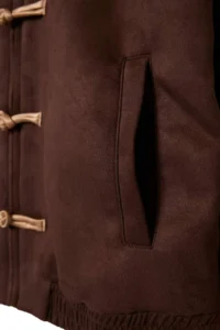 TRENDYOLMİLLA Brown Oversized Pattern Kontrast Napolyon buttoned Suede Coat - Image 4