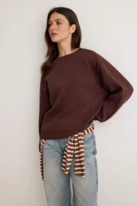 TRENDYOLMİLLA Brown Thick Stitching Detailed Oversized/Wide Cut Knitting Sweatshirt - Image 2
