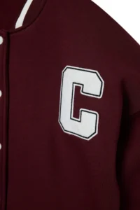 TRENDYOLMİLLA Burgundy Color Blocked Inside Fleece Embroidered Drop Sleeve snaps Crop Knitting College Sweatshirt - Image 3