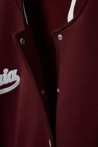 TRENDYOLMİLLA Burgundy Color Blocked Inside Fleece Embroidered Drop Sleeve snaps Crop Knitting College Sweatshirt - Image 4