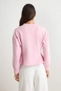 TRENDYOLMİLLA Light PINK Premium pleated peplum Crew Neck Drop Sleeve interlock Knitting Sweatshirt - Image 4
