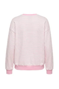 TRENDYOLMİLLA Light PINK Striped Strawberry Embroidered Oversized/Wide Cut Thick Knitting Sweatshirt - Image 3
