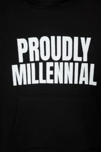 TRENDYOLMİLLA Black Slogan Printed Hooded Oversized/Wide Cut Knitting Sweatshirt - Image 2