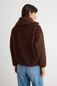 TRENDYOLMİLLA Brown Plush Turndown collar Zippered Oversized Knitting Sweatshirt - Image 4