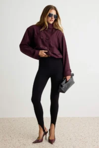 TRENDYOLMİLLA Black High Waist Leg Tire Fuso/Foot Snap Knitting Leggings