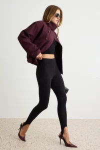 TRENDYOLMİLLA Black High Waist Leg Tire Fuso/Foot Snap Knitting Leggings - Image 2