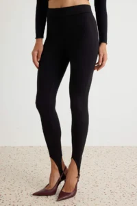 TRENDYOLMİLLA Black High Waist Leg Tire Fuso/Foot Snap Knitting Leggings - Image 3