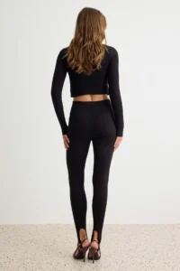 TRENDYOLMİLLA Black High Waist Leg Tire Fuso/Foot Snap Knitting Leggings - Image 4