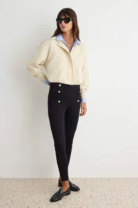 TRENDYOLMİLLA Black Button Detailed High Waist Cotton Tok Material Knitting Leggings