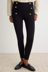 TRENDYOLMİLLA Black Button Detailed High Waist Cotton Tok Material Knitting Leggings - Image 3