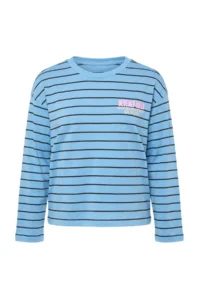 TRENDYOLMİLLA BLUE Striped Printed Regular Pattern Printed Knitting T-Shirt