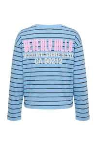TRENDYOLMİLLA BLUE Striped Printed Regular Pattern Printed Knitting T-Shirt - Image 3