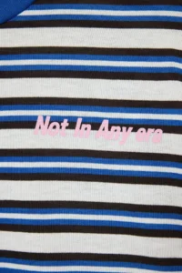 TRENDYOLMİLLA NAVY BLUE Striped Printed Normal Pattern Printed Knitting T-Shirt - Image 2