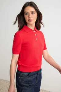 TRENDYOLMİLLA Red Premium Thread/Special Thread Polo Shirt Collar Knitwear Blouse - Image 2