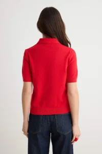TRENDYOLMİLLA Red Premium Thread/Special Thread Polo Shirt Collar Knitwear Blouse - Image 4