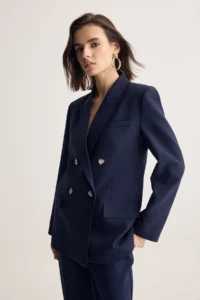 Muse for all x Trendyolmilla NAVY BLUE Double breasted Kapama Regular/Normal Pattern padded Blazer Jacket