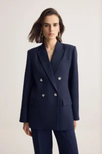 Muse for all x Trendyolmilla NAVY BLUE Double breasted Kapama Regular/Normal Pattern padded Blazer Jacket - Image 3
